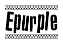 The image is a black and white clipart of the text Epurple in a bold, italicized font. The text is bordered by a dotted line on the top and bottom, and there are checkered flags positioned at both ends of the text, usually associated with racing or finishing lines.