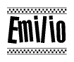 The clipart image displays the text Emilio in a bold, stylized font. It is enclosed in a rectangular border with a checkerboard pattern running below and above the text, similar to a finish line in racing. 