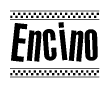 The clipart image displays the text Encino in a bold, stylized font. It is enclosed in a rectangular border with a checkerboard pattern running below and above the text, similar to a finish line in racing. 