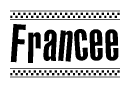 The image contains the text Francee in a bold, stylized font, with a checkered flag pattern bordering the top and bottom of the text.