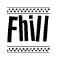 The image is a black and white clipart of the text Fhill in a bold, italicized font. The text is bordered by a dotted line on the top and bottom, and there are checkered flags positioned at both ends of the text, usually associated with racing or finishing lines.