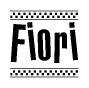 The image is a black and white clipart of the text Fiori in a bold, italicized font. The text is bordered by a dotted line on the top and bottom, and there are checkered flags positioned at both ends of the text, usually associated with racing or finishing lines.