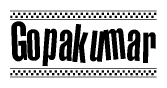 The image contains the text Gopakumar in a bold, stylized font, with a checkered flag pattern bordering the top and bottom of the text.