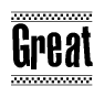 The image contains the text Great in a bold, stylized font, with a checkered flag pattern bordering the top and bottom of the text.