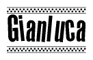 The image contains the text Gianluca in a bold, stylized font, with a checkered flag pattern bordering the top and bottom of the text.