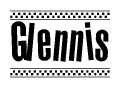The clipart image displays the text Glennis in a bold, stylized font. It is enclosed in a rectangular border with a checkerboard pattern running below and above the text, similar to a finish line in racing. 