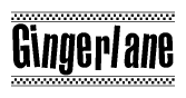 The image contains the text Gingerlane in a bold, stylized font, with a checkered flag pattern bordering the top and bottom of the text.