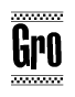 The clipart image displays the text Gro in a bold, stylized font. It is enclosed in a rectangular border with a checkerboard pattern running below and above the text, similar to a finish line in racing. 
