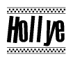 The clipart image displays the text Hollye in a bold, stylized font. It is enclosed in a rectangular border with a checkerboard pattern running below and above the text, similar to a finish line in racing. 