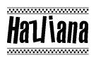 The image contains the text Hazliana in a bold, stylized font, with a checkered flag pattern bordering the top and bottom of the text.