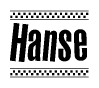 The image contains the text Hanse in a bold, stylized font, with a checkered flag pattern bordering the top and bottom of the text.