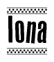 The clipart image displays the text Iona in a bold, stylized font. It is enclosed in a rectangular border with a checkerboard pattern running below and above the text, similar to a finish line in racing. 