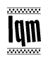 The image contains the text Iqm in a bold, stylized font, with a checkered flag pattern bordering the top and bottom of the text.