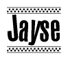 The clipart image displays the text Jayse in a bold, stylized font. It is enclosed in a rectangular border with a checkerboard pattern running below and above the text, similar to a finish line in racing. 