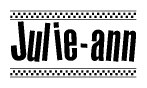 The image contains the text Julie-ann in a bold, stylized font, with a checkered flag pattern bordering the top and bottom of the text.