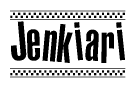 The clipart image displays the text Jenkiari in a bold, stylized font. It is enclosed in a rectangular border with a checkerboard pattern running below and above the text, similar to a finish line in racing. 