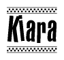 The clipart image displays the text Kiara in a bold, stylized font. It is enclosed in a rectangular border with a checkerboard pattern running below and above the text, similar to a finish line in racing. 