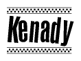 The image contains the text Kenady in a bold, stylized font, with a checkered flag pattern bordering the top and bottom of the text.