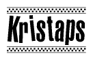 The image is a black and white clipart of the text Kristaps in a bold, italicized font. The text is bordered by a dotted line on the top and bottom, and there are checkered flags positioned at both ends of the text, usually associated with racing or finishing lines.