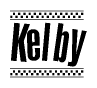 The clipart image displays the text Kelby in a bold, stylized font. It is enclosed in a rectangular border with a checkerboard pattern running below and above the text, similar to a finish line in racing. 
