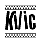 The image contains the text Kilic in a bold, stylized font, with a checkered flag pattern bordering the top and bottom of the text.
