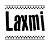 The clipart image displays the text Laxmi in a bold, stylized font. It is enclosed in a rectangular border with a checkerboard pattern running below and above the text, similar to a finish line in racing. 