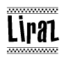 The image contains the text Liraz in a bold, stylized font, with a checkered flag pattern bordering the top and bottom of the text.
