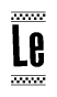The image is a black and white clipart of the text Le in a bold, italicized font. The text is bordered by a dotted line on the top and bottom, and there are checkered flags positioned at both ends of the text, usually associated with racing or finishing lines.