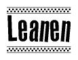 The image contains the text Leanen in a bold, stylized font, with a checkered flag pattern bordering the top and bottom of the text.