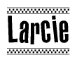 The clipart image displays the text Larcie in a bold, stylized font. It is enclosed in a rectangular border with a checkerboard pattern running below and above the text, similar to a finish line in racing. 