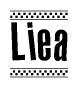 The clipart image displays the text Liea in a bold, stylized font. It is enclosed in a rectangular border with a checkerboard pattern running below and above the text, similar to a finish line in racing. 