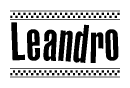 The image contains the text Leandro in a bold, stylized font, with a checkered flag pattern bordering the top and bottom of the text.