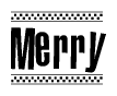 The image contains the text Merry in a bold, stylized font, with a checkered flag pattern bordering the top and bottom of the text.