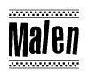 The clipart image displays the text Malen in a bold, stylized font. It is enclosed in a rectangular border with a checkerboard pattern running below and above the text, similar to a finish line in racing. 