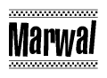 The clipart image displays the text Marwal in a bold, stylized font. It is enclosed in a rectangular border with a checkerboard pattern running below and above the text, similar to a finish line in racing. 