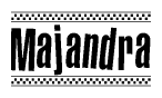 The image contains the text Majandra in a bold, stylized font, with a checkered flag pattern bordering the top and bottom of the text.