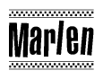 The image contains the text Marlen in a bold, stylized font, with a checkered flag pattern bordering the top and bottom of the text.