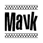 The image contains the text Mavk in a bold, stylized font, with a checkered flag pattern bordering the top and bottom of the text.