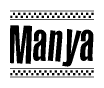 The clipart image displays the text Manya in a bold, stylized font. It is enclosed in a rectangular border with a checkerboard pattern running below and above the text, similar to a finish line in racing. 