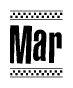 The clipart image displays the text Mar in a bold, stylized font. It is enclosed in a rectangular border with a checkerboard pattern running below and above the text, similar to a finish line in racing. 