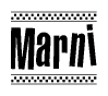 The clipart image displays the text Marni in a bold, stylized font. It is enclosed in a rectangular border with a checkerboard pattern running below and above the text, similar to a finish line in racing. 