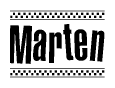 The clipart image displays the text Marten in a bold, stylized font. It is enclosed in a rectangular border with a checkerboard pattern running below and above the text, similar to a finish line in racing. 