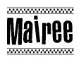 The image contains the text Mairee in a bold, stylized font, with a checkered flag pattern bordering the top and bottom of the text.