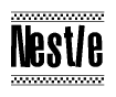 The clipart image displays the text Nestle in a bold, stylized font. It is enclosed in a rectangular border with a checkerboard pattern running below and above the text, similar to a finish line in racing. 