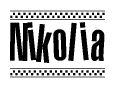 The clipart image displays the text Nikolia in a bold, stylized font. It is enclosed in a rectangular border with a checkerboard pattern running below and above the text, similar to a finish line in racing. 