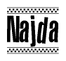 The image contains the text Najda in a bold, stylized font, with a checkered flag pattern bordering the top and bottom of the text.