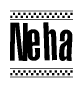The clipart image displays the text Neha in a bold, stylized font. It is enclosed in a rectangular border with a checkerboard pattern running below and above the text, similar to a finish line in racing. 