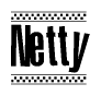 The image contains the text Netty in a bold, stylized font, with a checkered flag pattern bordering the top and bottom of the text.
