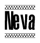 The clipart image displays the text Neva in a bold, stylized font. It is enclosed in a rectangular border with a checkerboard pattern running below and above the text, similar to a finish line in racing. 