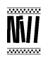 The image is a black and white clipart of the text Nill in a bold, italicized font. The text is bordered by a dotted line on the top and bottom, and there are checkered flags positioned at both ends of the text, usually associated with racing or finishing lines.